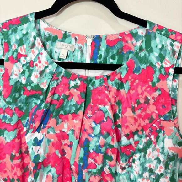 Talbots Watercolor Abstract Dress Size 14 Pink Green Multi A-line Sleeveless - Picture 4 of 10